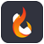Das App-Symbol der Software-Lösung FE2Manager von Alamos zur mobilen Alarmierung zeigt einen weißen Telefonhörer, umschlungen von einer orange-roten Flamme auf einem dunkelgrauen Hintergrund.